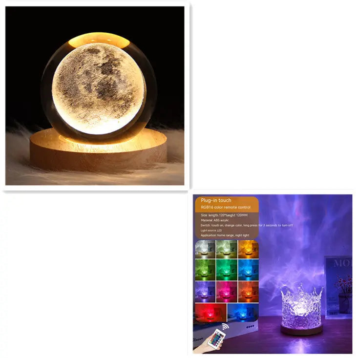 LED Water Ripple Ambient Night Light USB Rotating Projection Crystal Table Lamp RGB Dimmable Home Decoration 16 Color Gifts - Unique Unique Unique LED Water Ripple Ambient Night Light USB Rotating Projection Crystal Table Lamp RGB Dimmable Home Decoration 16 Color Gifts