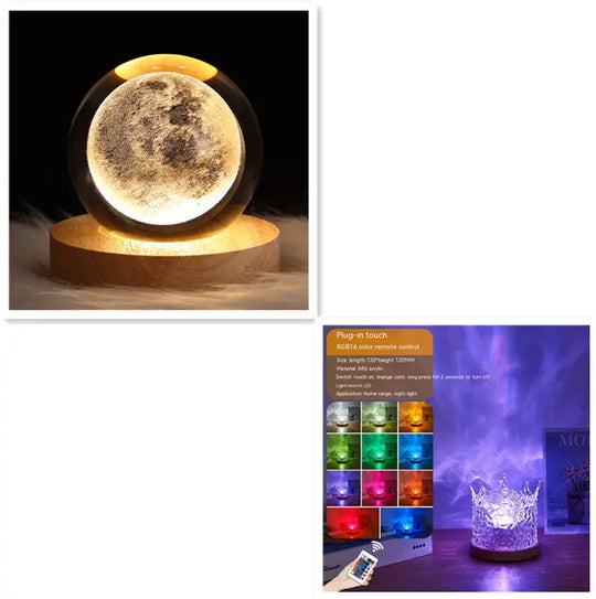 LED Water Ripple Ambient Night Light USB Rotating Projection Crystal Table Lamp RGB Dimmable Home Decoration 16 Color Gifts - Unique Unique Unique LED Water Ripple Ambient Night Light USB Rotating Projection Crystal Table Lamp RGB Dimmable Home Decoration 16 Color Gifts