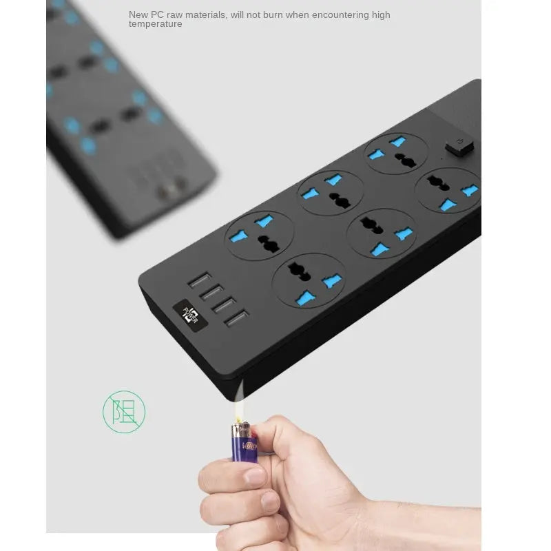 2024 New 3000W Power Strip With Built-in 4USB Interface, 6 Direct Power Sockets, 2M Cable, High-power Strip - Unique Unique Unique 2024 New 3000W Power Strip With Built-in 4USB Interface, 6 Direct Power Sockets, 2M Cable, High-power Strip
