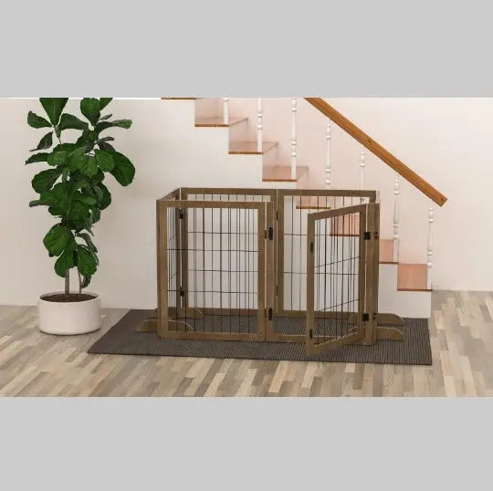 Dog Gate With Door Walk Through 144 Extra Wide 32 Tall 6 Panels Foldable Wire Pet Gate Barrier For House Doorway Stairs Pet Puppy Safety Fence Support Feet Included Solid Hard Wood - Unique Unique Unique Dog Gate With Door Walk Through 144 Extra Wide 32 Tall 6 Panels Foldable Wire Pet Gate Barrier For House Doorway Stairs Pet Puppy Safety Fence Support Feet Included Solid Hard Wood