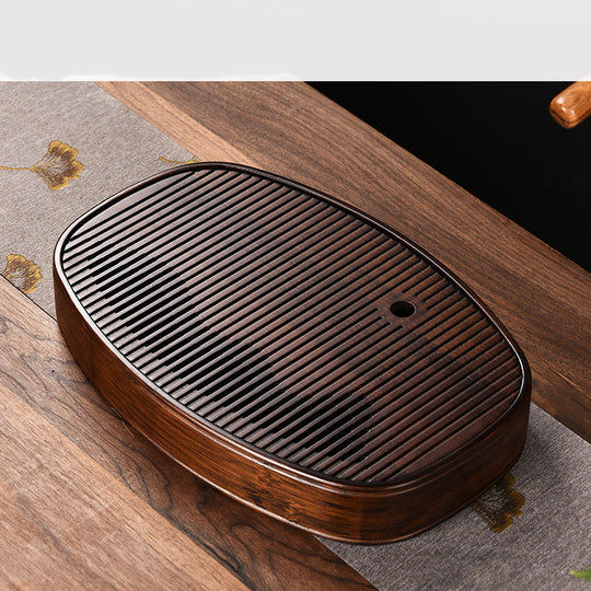 Medium dark bamboo tea tray with slatted drainage surface, 36x24cm