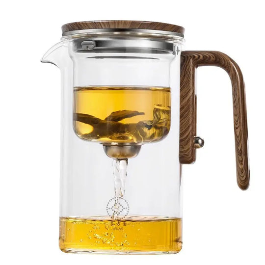 One Click Magnetic Teapot Separation Filtration Glass Tea Pot Wood Handle Tea Water Separation Inner Container Teapot - Unique Unique Unique One Click Magnetic Teapot Separation Filtration Glass Tea Pot Wood Handle Tea Water Separation Inner Container Teapot
