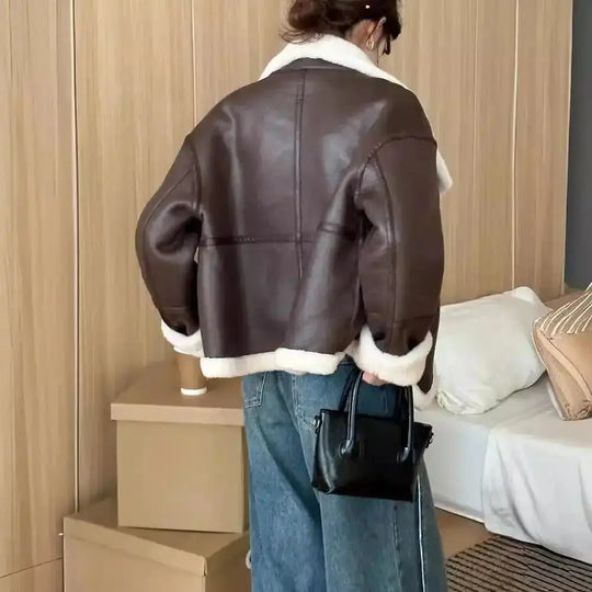 Eco-leather Inner Wool Grain Leather Grass Coat - Unique Unique Unique Eco-leather Inner Wool Grain Leather Grass Coat