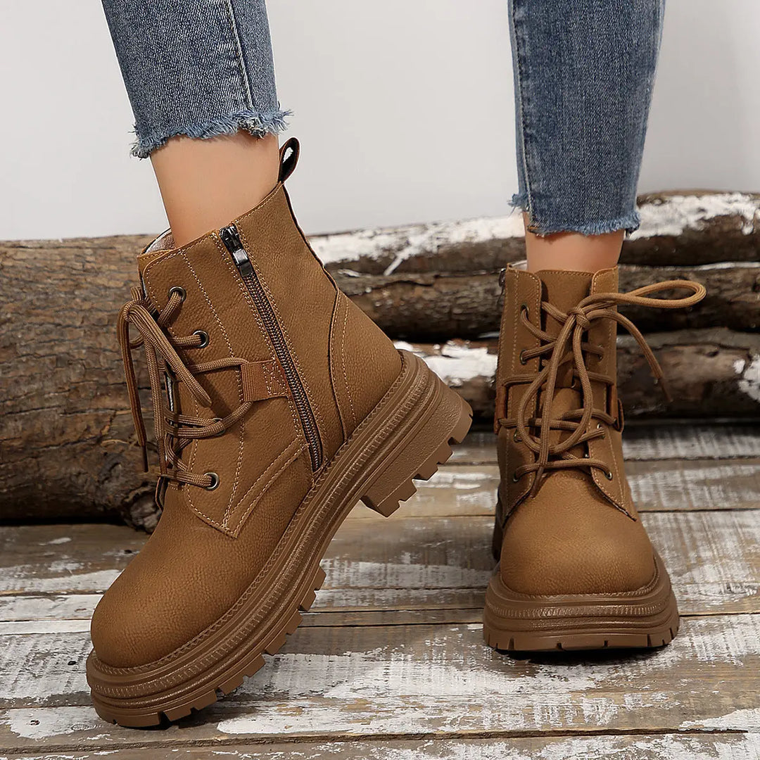 Square-heeled Lace-up Boots For Women Fall Winter All-match Slim Shoes Fashion Ankle Boot - Unique Unique Unique Square-heeled Lace-up Boots For Women Fall Winter All-match Slim Shoes Fashion Ankle Boot