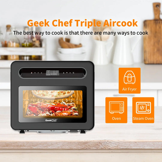 Geek Chef Steam Air Fryer Toast Oven Combo , 26 QT Steam Convection Oven Countertop , 50 Cooking Presets, With 6 Slice Toast, 12 In Pizza, Black Stainless Steel. Prohibited From Listing On Amazon - Unique Unique Unique Geek Chef Steam Air Fryer Toast Oven Combo , 26 QT Steam Convection Oven Countertop , 50 Cooking Presets, With 6 Slice Toast, 12 In Pizza, Black Stainless Steel. Prohibited From Listing On Amazon