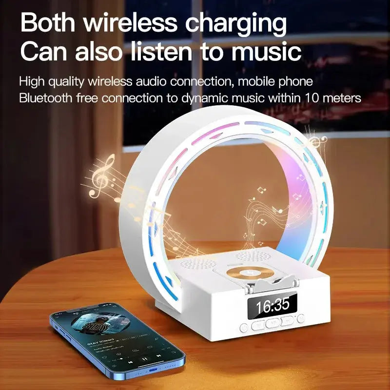 4 In 1 Wireless Bluetooth-compatible Speaker Charging Pad Bedside Lamp With Alarm Clock Wake-Up Light For Bedroom Support USB Drive TF Card - Unique Unique Unique 4 In 1 Wireless Bluetooth-compatible Speaker Charging Pad Bedside Lamp With Alarm Clock Wake-Up Light For Bedroom Support USB Drive TF Card