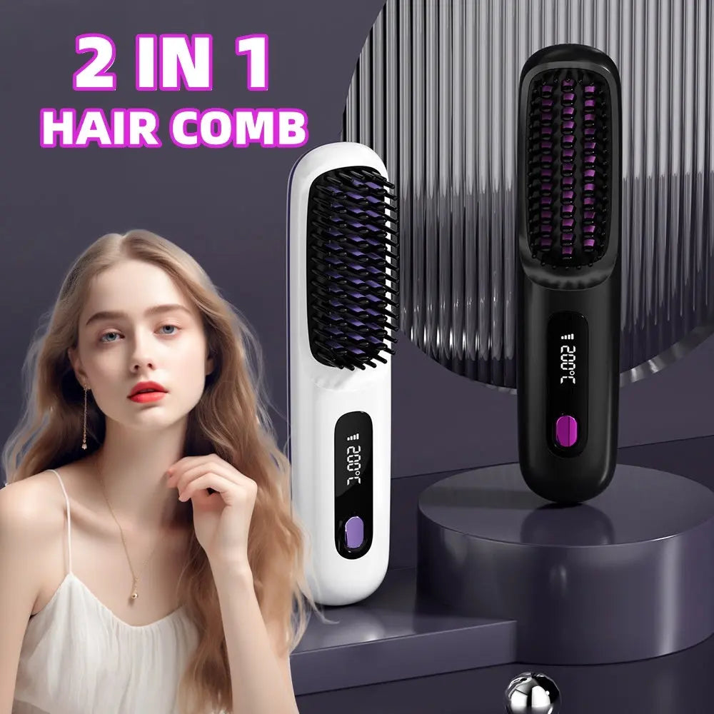 2 In 1 Straight Hair Comb Wireless Hair Straightener Brush Hair Fast Heating Portable Hot Curler USB Charging - Unique Unique Unique 2 In 1 Straight Hair Comb Wireless Hair Straightener Brush Hair Fast Heating Portable Hot Curler USB Charging