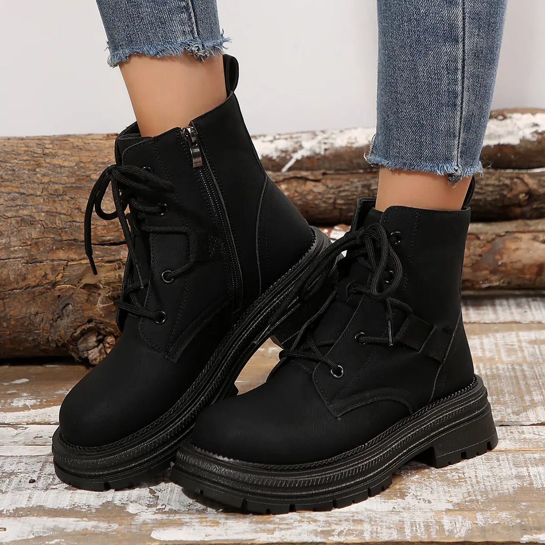 Square-heeled Lace-up Boots For Women Fall Winter All-match Slim Shoes Fashion Ankle Boot - Unique Unique Unique Square-heeled Lace-up Boots For Women Fall Winter All-match Slim Shoes Fashion Ankle Boot
