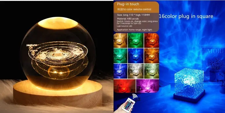 LED Water Ripple Ambient Night Light USB Rotating Projection Crystal Table Lamp RGB Dimmable Home Decoration 16 Color Gifts - Unique Unique Unique LED Water Ripple Ambient Night Light USB Rotating Projection Crystal Table Lamp RGB Dimmable Home Decoration 16 Color Gifts