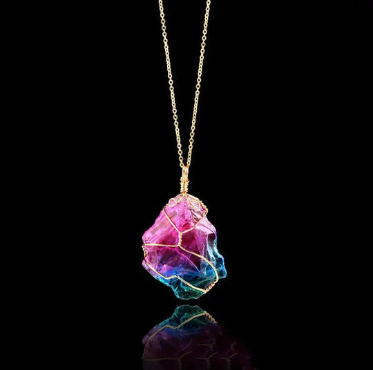 Seven-color, Natural Stone Rough Stone Winding, Crystal Pendant Transparent - Unique Unique Unique Seven-color, Natural Stone Rough Stone Winding, Crystal Pendant Transparent