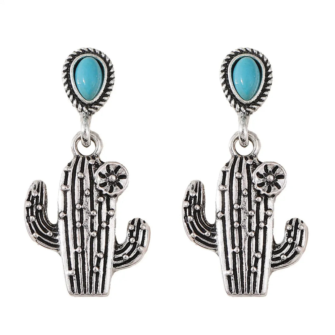 Vintage Vintage Cactus Pendant Earrings Turquoise - Unique Unique Unique Vintage Vintage Cactus Pendant Earrings Turquoise