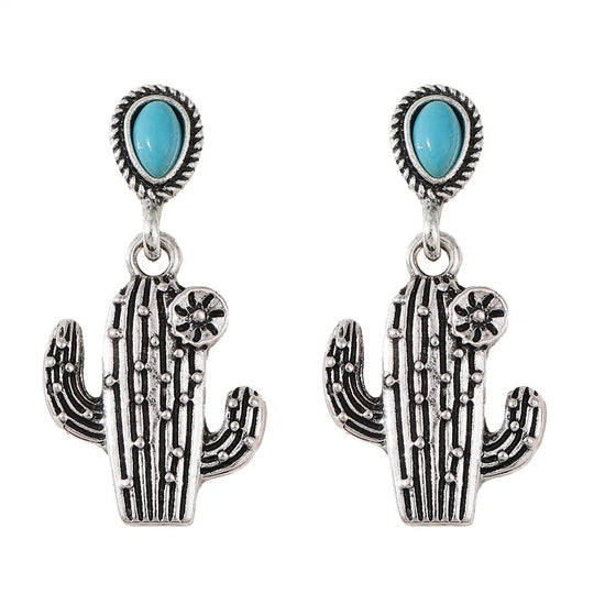 Vintage Vintage Cactus Pendant Earrings Turquoise - Unique Unique Unique Vintage Vintage Cactus Pendant Earrings Turquoise