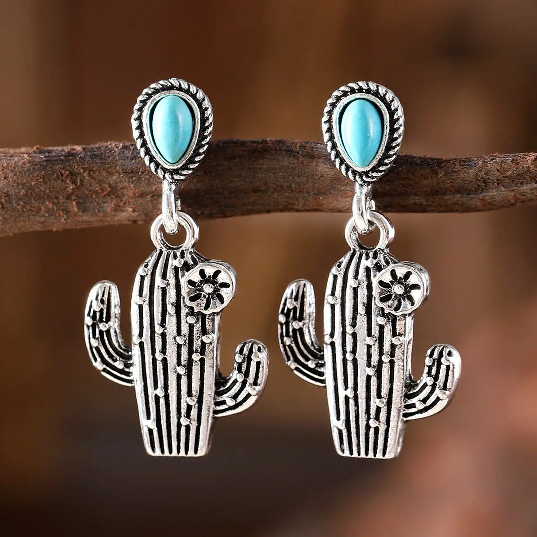Vintage Vintage Cactus Pendant Earrings Turquoise - Unique Unique Unique Vintage Vintage Cactus Pendant Earrings Turquoise