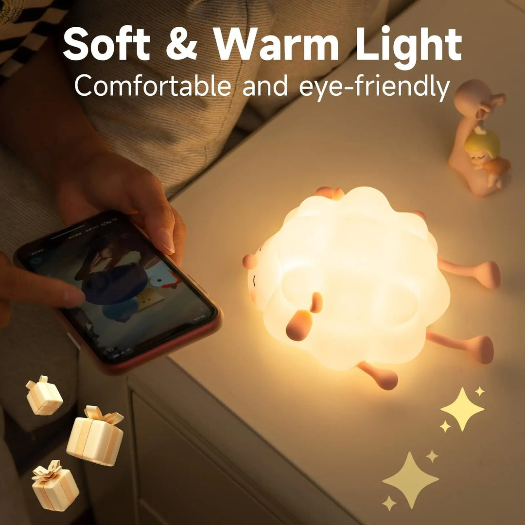 Cute Silicone Night Lights Sheep Cartoon Bedroom Lamp For Children's Room Decor Rechargeable Timing Dimming Sleep Night Light - Unique Unique Unique Cute Silicone Night Lights Sheep Cartoon Bedroom Lamp For Children's Room Decor Rechargeable Timing Dimming Sleep Night Light