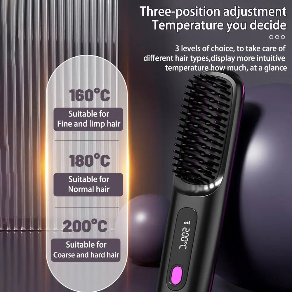2 In 1 Straight Hair Comb Wireless Hair Straightener Brush Hair Fast Heating Portable Hot Curler USB Charging - Unique Unique Unique 2 In 1 Straight Hair Comb Wireless Hair Straightener Brush Hair Fast Heating Portable Hot Curler USB Charging