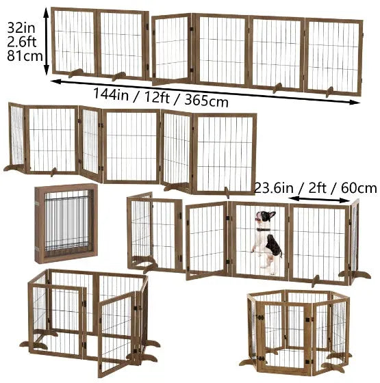 Dog Gate With Door Walk Through 144 Extra Wide 32 Tall 6 Panels Foldable Wire Pet Gate Barrier For House Doorway Stairs Pet Puppy Safety Fence Support Feet Included Solid Hard Wood - Unique Unique Unique Dog Gate With Door Walk Through 144 Extra Wide 32 Tall 6 Panels Foldable Wire Pet Gate Barrier For House Doorway Stairs Pet Puppy Safety Fence Support Feet Included Solid Hard Wood