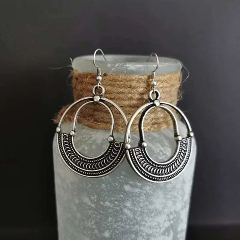 Geometric Round Hollow Antique Silver Earrings European And American Personalized Trending Earrings - Unique Unique Unique Geometric Round Hollow Antique Silver Earrings European And American Personalized Trending Earrings