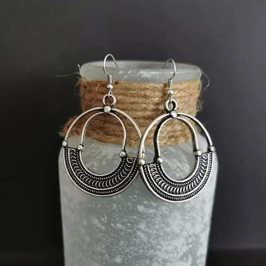 Geometric Round Hollow Antique Silver Earrings European And American Personalized Trending Earrings - Unique Unique Unique Geometric Round Hollow Antique Silver Earrings European And American Personalized Trending Earrings