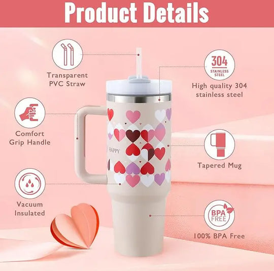 40 Oz Tumbler With Handle Straw Insulated, Stainless Steel Spill Proof Vacuum Coffee Cup Tumbler With Lid Tapered Mug Gifts For Valentine Lover Suitable For Car Gym Office Travel - Unique Unique Unique 40 Oz Tumbler With Handle Straw Insulated, Stainless Steel Spill Proof Vacuum Coffee Cup Tumbler With Lid Tapered Mug Gifts For Valentine Lover Suitable For Car Gym Office Travel