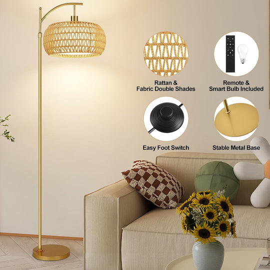 CommercialGrade Brass Arc Floor Lamp With RemoteControl-4