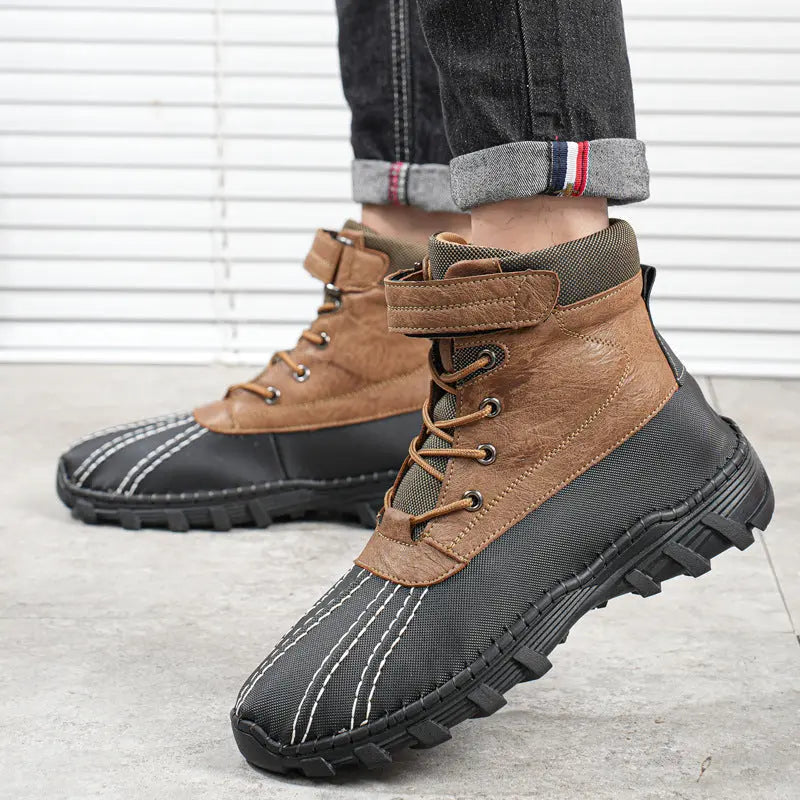 Winter Fleece Lace-up Snow Boots For Men Women Waterproof And Anti-slip Outdoor Work Boot Fashion Warm Mid-tube Cotton Shoes Men - Unique Unique Unique Winter Fleece Lace-up Snow Boots For Men Women Waterproof And Anti-slip Outdoor Work Boot Fashion Warm Mid-tube Cotton Shoes Men