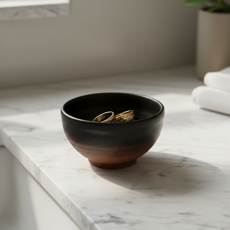 Ceramic Catch Bowl — Small, Wabi-Sabi Glaze, Minimalist Desk & Entryway Organizer