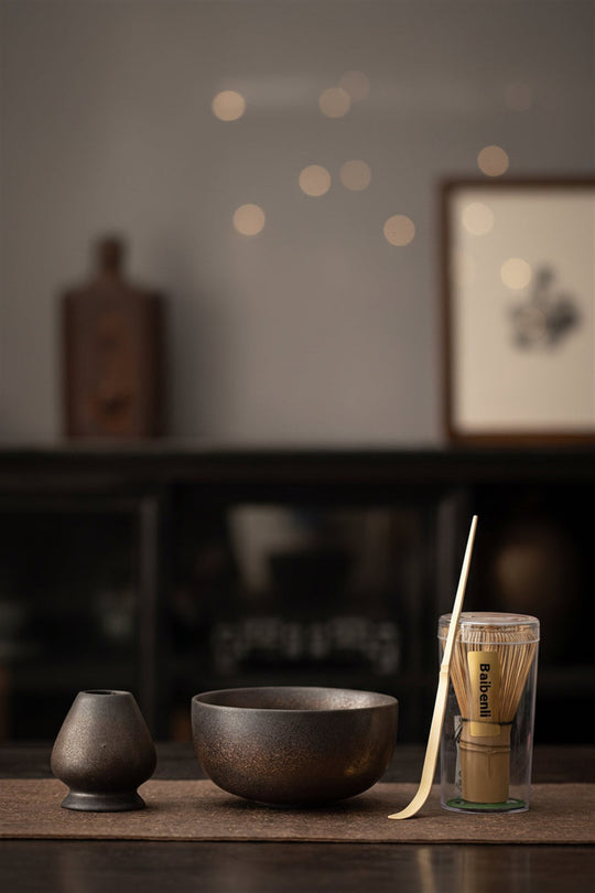 Japanese Tea Set — Wave Pattern Chawan, 5-Piece Ceramic, Wabi-Sabi