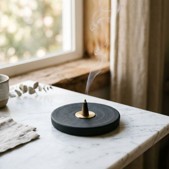 Disc Incense Holder — Matte Black, Ceramic