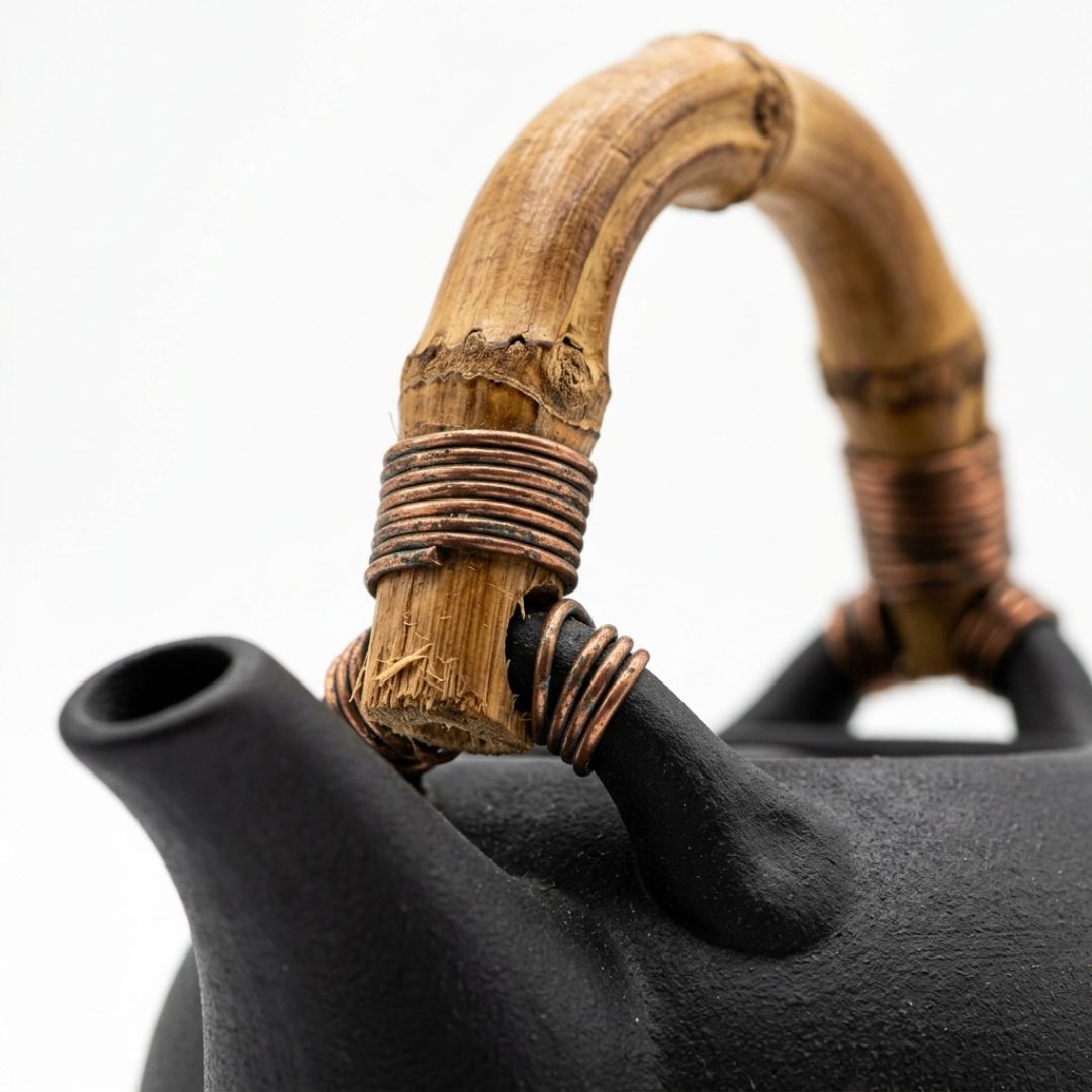 Ceramic Teapot — Wabi-sabi Glaze, Bamboo Handle
