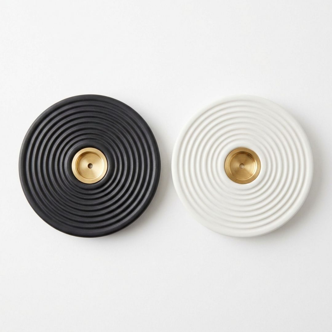 Disc Incense Holder — Matte Black, Ceramic