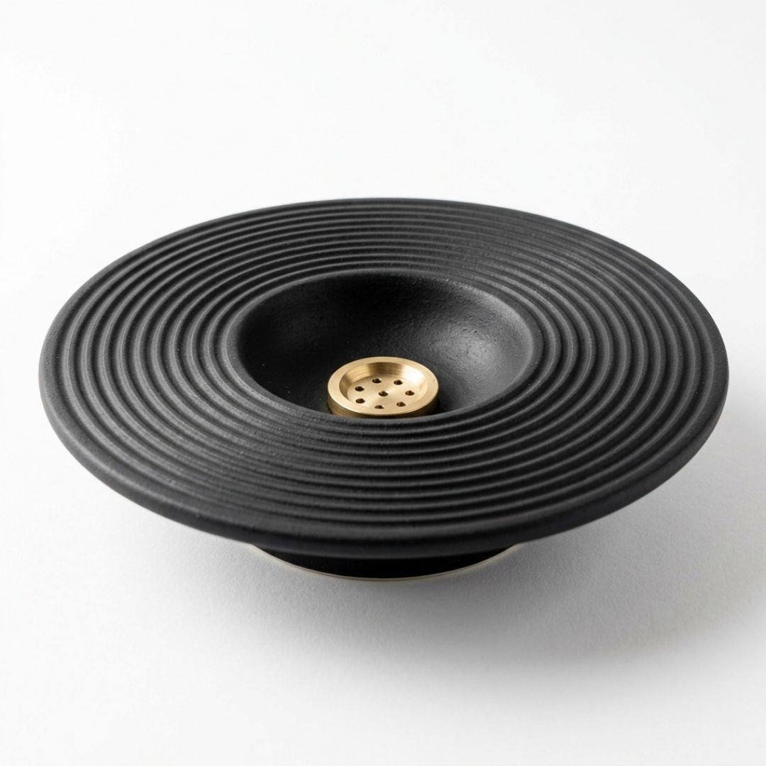Disc Incense Holder — Matte Black, Ceramic