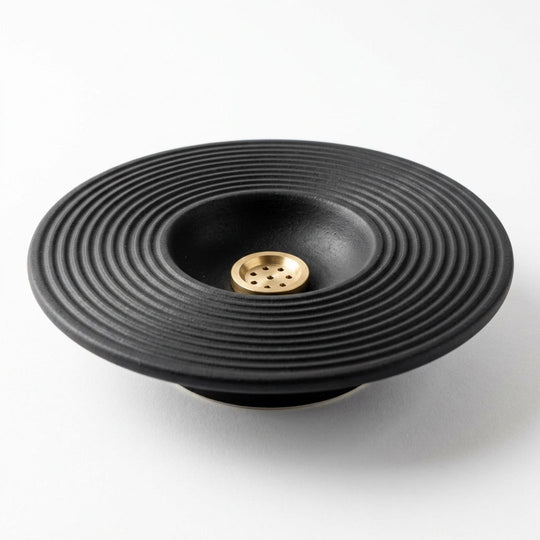 Disc Incense Holder — Matte Black, Ceramic