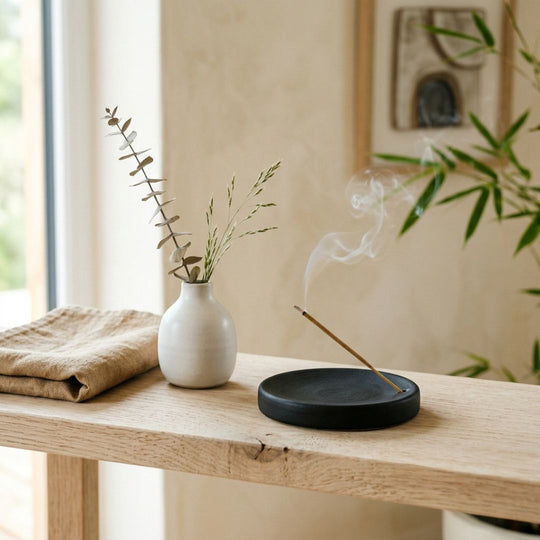 Disc Incense Holder — Matte Black, Ceramic