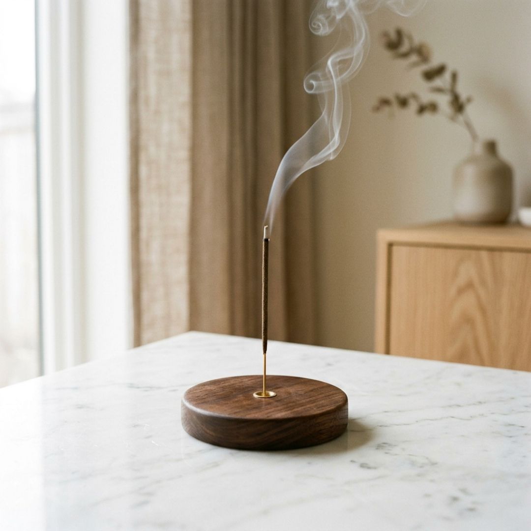 Incense Stick Holder — Solid Wood, Round